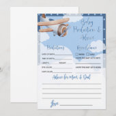 青い飛行機 赤ちゃん予測とアドバイスカード少年 招待状 (正面/裏面)