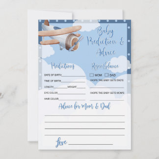 青い飛行機 赤ちゃん予測とアドバイスカード少年 招待状