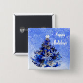 青い飾クリスマス 缶バッジ (正面&裏面)