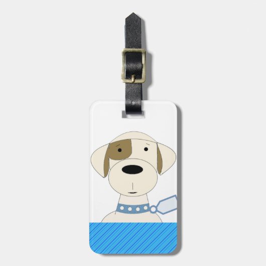青い首輪をつけたキャラクターの犬 ラゲッジタグ (正面縦)