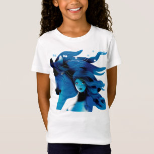 青い馬および女の子の女の子のTシャツ Tシャツ