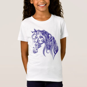 青い馬のデザインの女の子のTシャツ Tシャツ