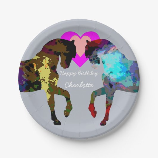 青い馬のパーソナライズな紙皿 ペーパープレート (正面)
