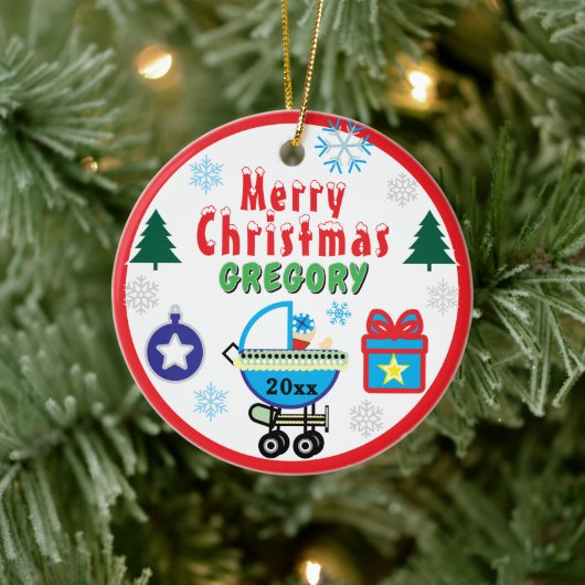青い馬車の少年クリスマスツリー 名前 セラミックオーナメント (ツリー)