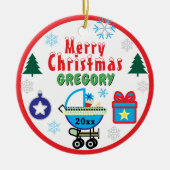 青い馬車の少年クリスマスツリー 名前 セラミックオーナメント (正面)