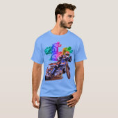 青い高速自動車道路のオートバイのレーサー Tシャツ (正面フル)