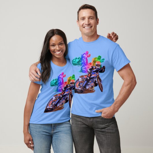 青い高速自動車道路のオートバイのレーサー Tシャツ (ユニセックス)