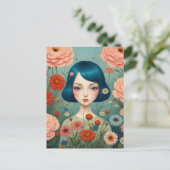 青い髪と花 ポストカード (スタンド正面)