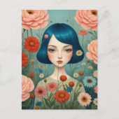 青い髪と花 ポストカード (正面)