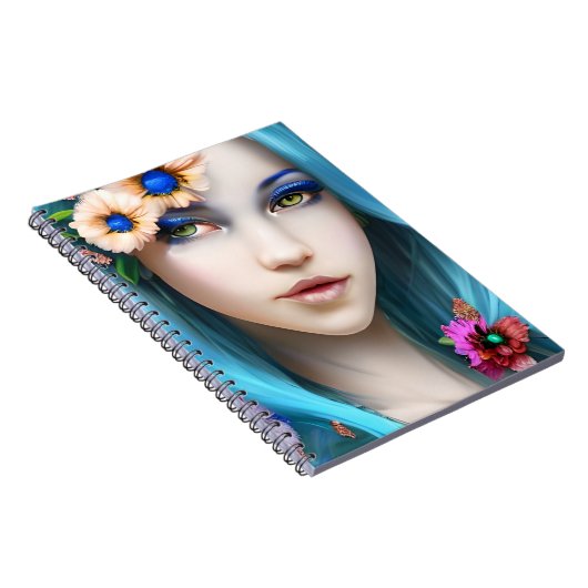 青い髪に花を咲かせたエーテルの女性 ノートブック (右側)