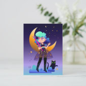 青い髪に黒猫の少女 ポストカード (スタンド正面)