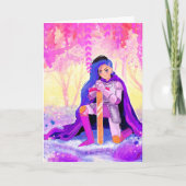 青い髪のはがきを持つ美しい女性の騎士 シーズンカード (正面)