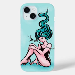 青い髪のセクシーなピンアップガール iPhone 15ケース