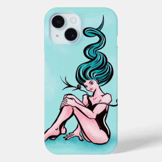 青い髪のセクシーなピンアップガール Case-Mate iPhoneケース (裏面)