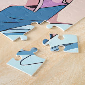 青い髪のピンク色のセクシーなアニメ女性 ジグソーパズル (側面)