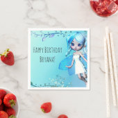 青い髪の妖精の女の子の誕生日パーティー スタンダードカクテルナプキン (インサイチュ)