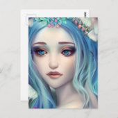 青い髪の妖精 |ファンタジーアート ポストカード (正面/裏面)