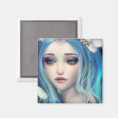 青い髪の妖精 |ファンタジーアート マグネット (正面/裏面)