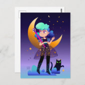 青い髪の少女と黒猫 ポストカード (正面/裏面)