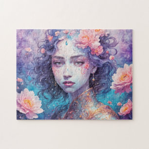 青い髪の花の妖精 ジグソーパズル
