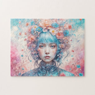 青い髪の花の妖精 ジグソーパズル