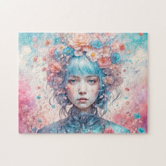 青い髪の花の妖精 ジグソーパズル (横)