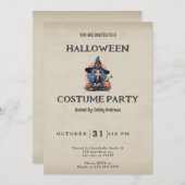 青い髪の魔女 ヴィンテージ ハロウィン 招待状 (正面/裏面)