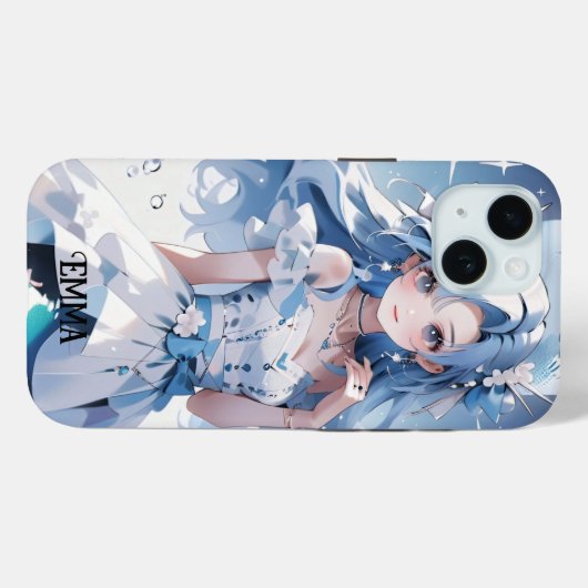 青い髪を青いドレスに入れたマーメイド名前をカスタムする Case-Mate iPhoneケース (裏面 (横))