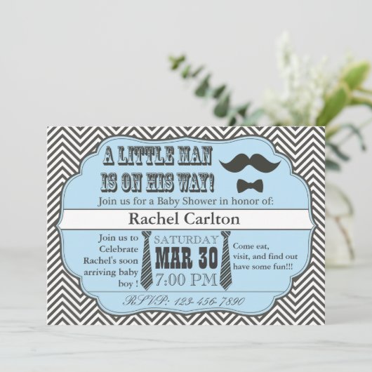 青い髭及びタイのベビーシャワー招待状 招待状 (スタンド正面)