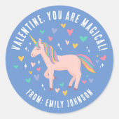青い魔法のユニコーン教室のバレンタインデー ラウンドシール (正面)