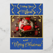 青い魔法の写真メリークリスマスグリーティング 箔シーズンカード (正面)