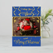 青い魔法の写真メリークリスマスグリーティング 箔シーズンカード (立ち正面)