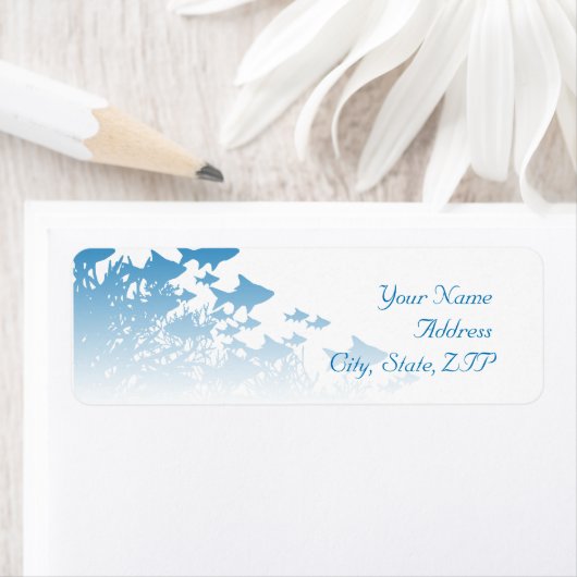 青い魚とサンゴ ラベル (インサイチュ)