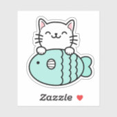 青い魚と可愛い猫 シール (シート)