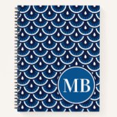 青い魚のうろこ模様のオリジナルノート ノートブック (正面)
