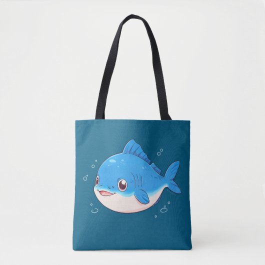 青い魚のイラスト、キャルチューン風 トートバッグ (正面)