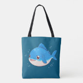 青い魚のイラスト、キャルチューン風 トートバッグ (裏面)