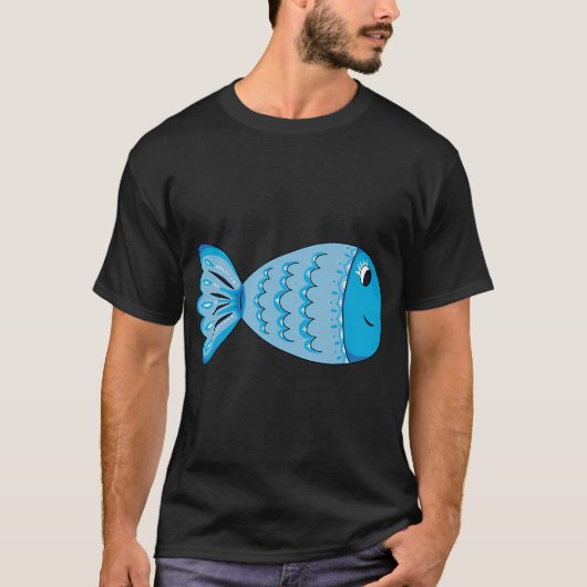 青い魚のクリップアート落書き Tシャツ (正面)