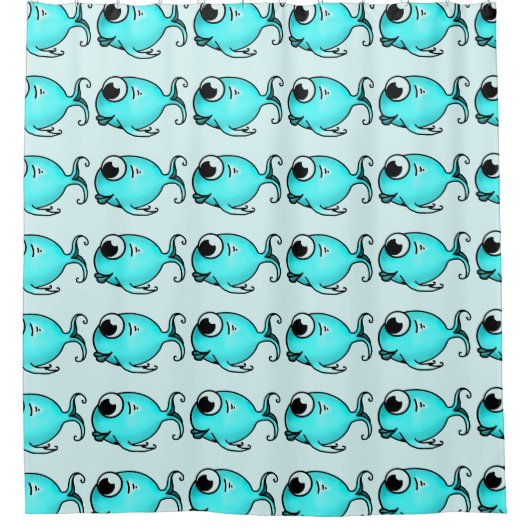 青い魚のシャワーカーテン シャワーカーテン (正面)