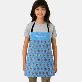 青い魚のパターンの子供の名前 エプロン (インサイチュ)