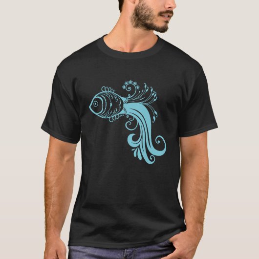 青い魚のパターン Tシャツ (正面)