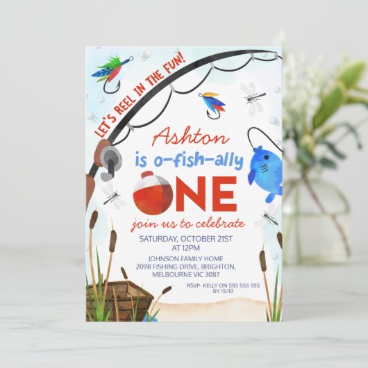 青い魚のボートの多くは1歳の誕生日 招待状 (スタンド正面)