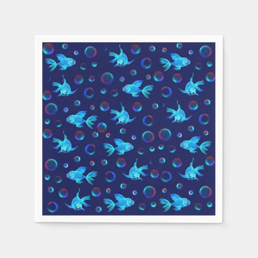 青い魚の型 スタンダードカクテルナプキン (正面)