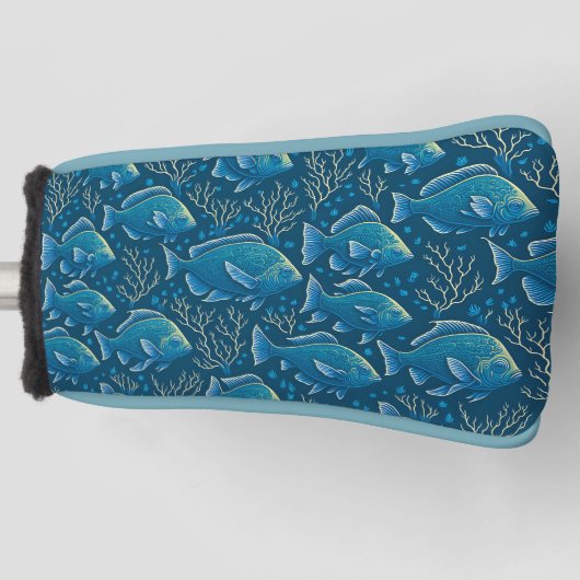 青い魚の柄 ゴルフヘッドカバー (正面)