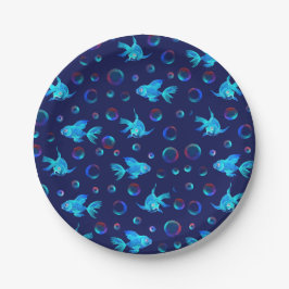 青い魚の柄 ペーパープレート