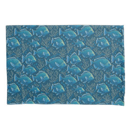 青い魚の柄 枕カバー