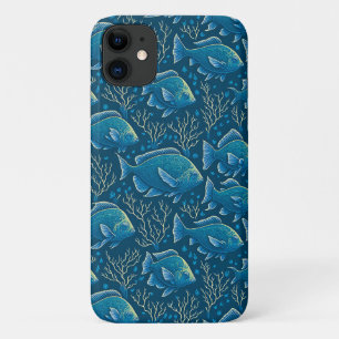 青い魚の柄 iPhone 11 ケース
