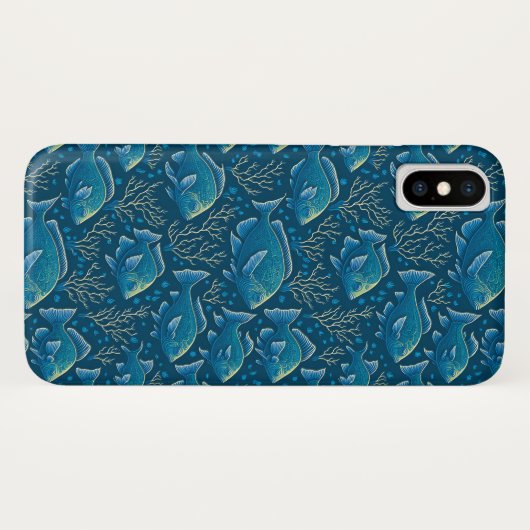 青い魚の柄 Case-Mate iPhoneケース (裏面(横))