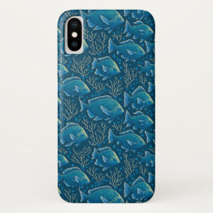 青い魚の柄 iPhone X ケース