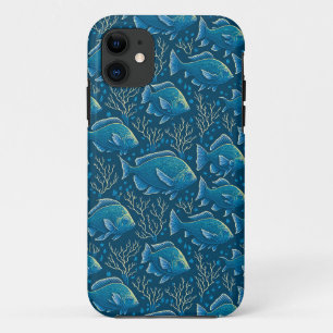 青い魚の柄 iPhone 11 ケース